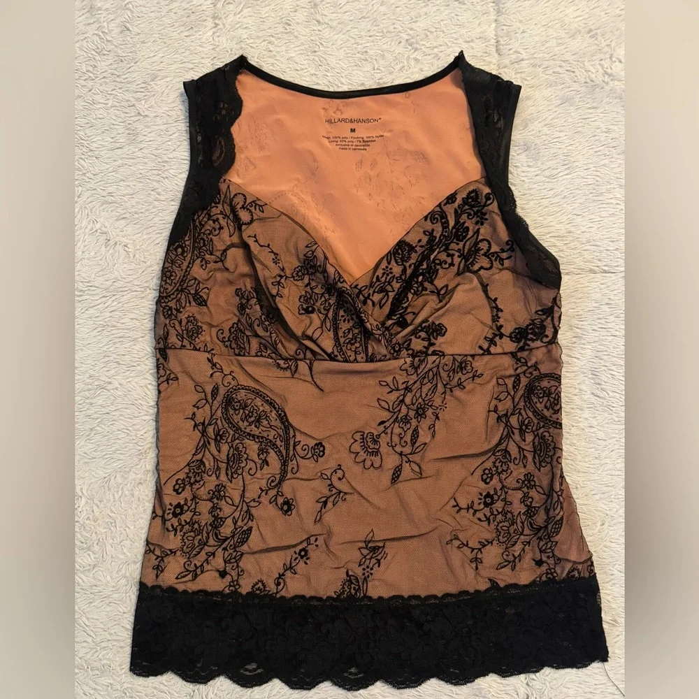 Hillard & Hanson Black & Cinnamon Sleeveless Bustier Style Tank Top - Picture 1 of 13